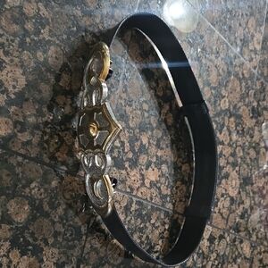 Women's Alexis kirk Vintage Black Belt with Decorative Gold-Tone Buckle- heavy